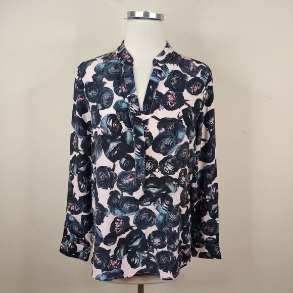 Dylan Gray Floral Silk Shirt Blouse Moody Roses Dark Romance Goth - Picture 1 of 11